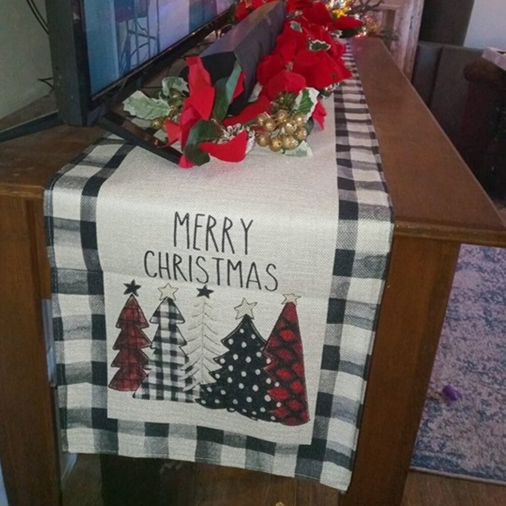 NEW  Buffalo Plaid Christmas Trees Merry Xmas Table Runner, 13 x 72 Inch - Picture 8 of 9